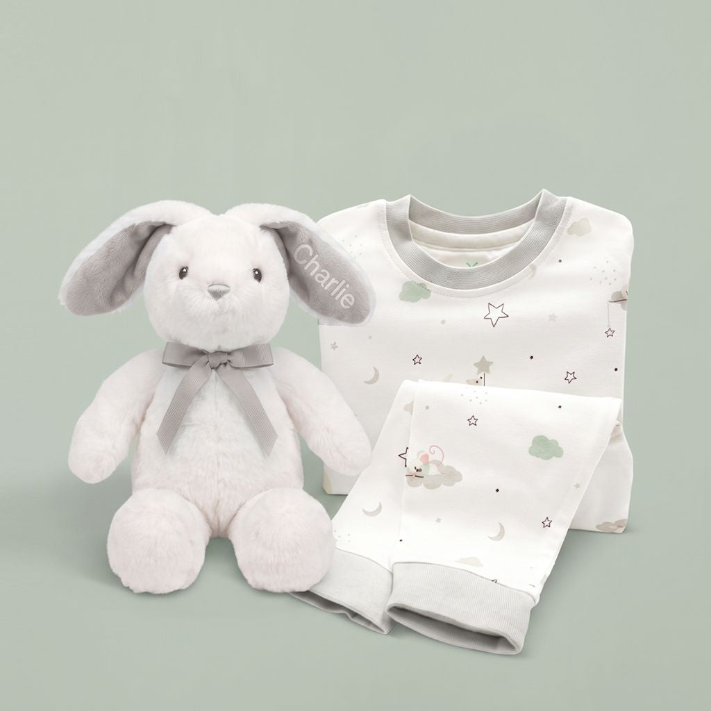 Personalised Little Grey Eco Bunny with Little Love Pyjamas