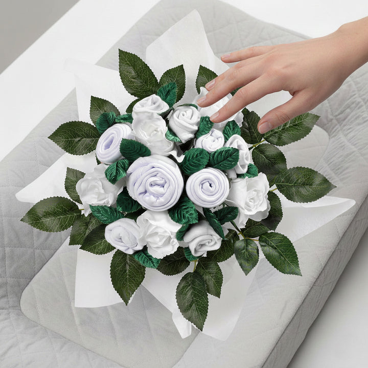 White Hand Tied Baby Clothes Bouquet