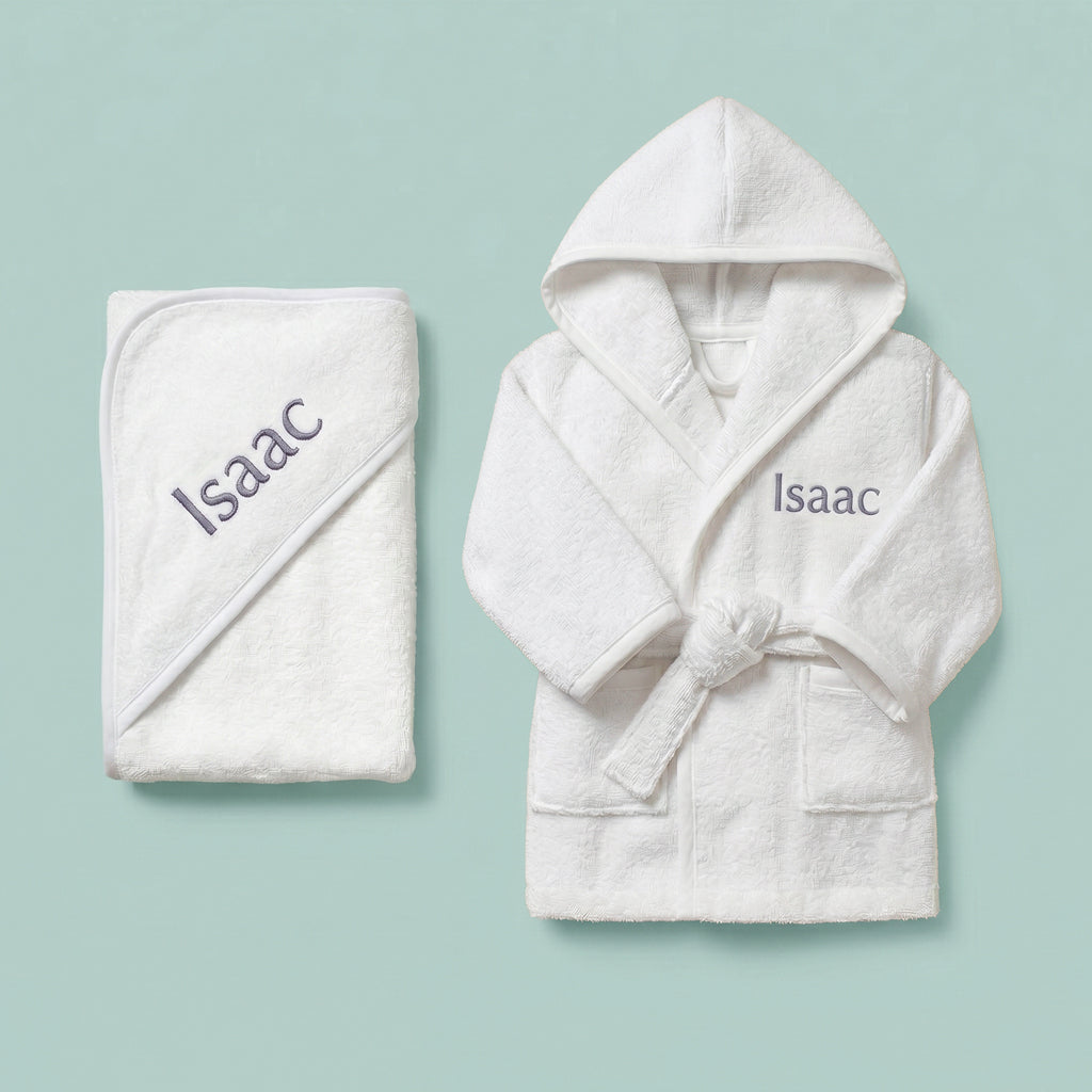 Personalised Hooded Towel and Bathrobe, Grey 0-12 Months