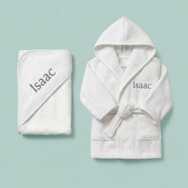 Personalised Hooded Towel and Bathrobe, Grey 0-12 Months