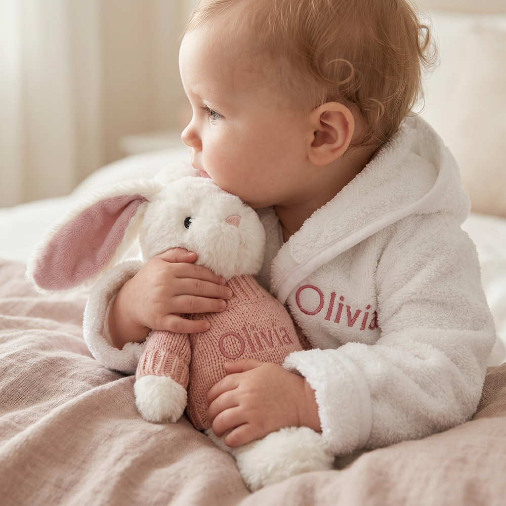 Personalised Bunny and Bathrobe, Pink