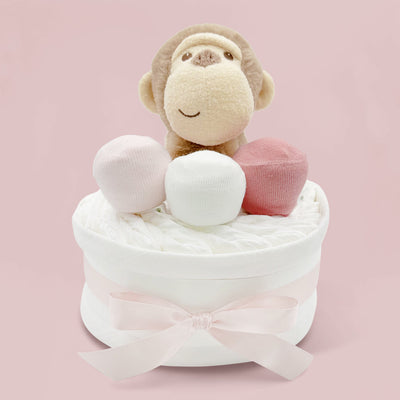 Baby Girl Gift Morris Monkey Pink Diaper Cake