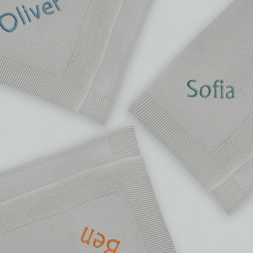 Trio of Personalised Grey Knitted Blankets