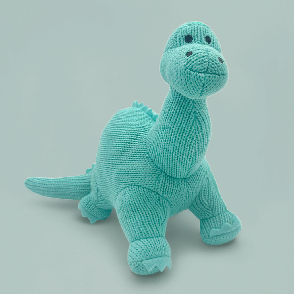 Diplodocus Dinosaur Knitted Soft Toy, Aqua