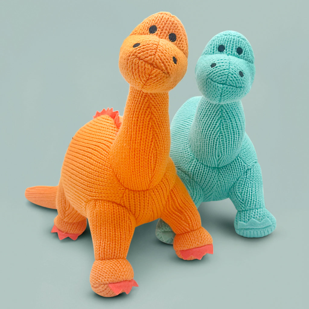 Diplodocus Dinosaur Knitted Soft Toy, Aqua