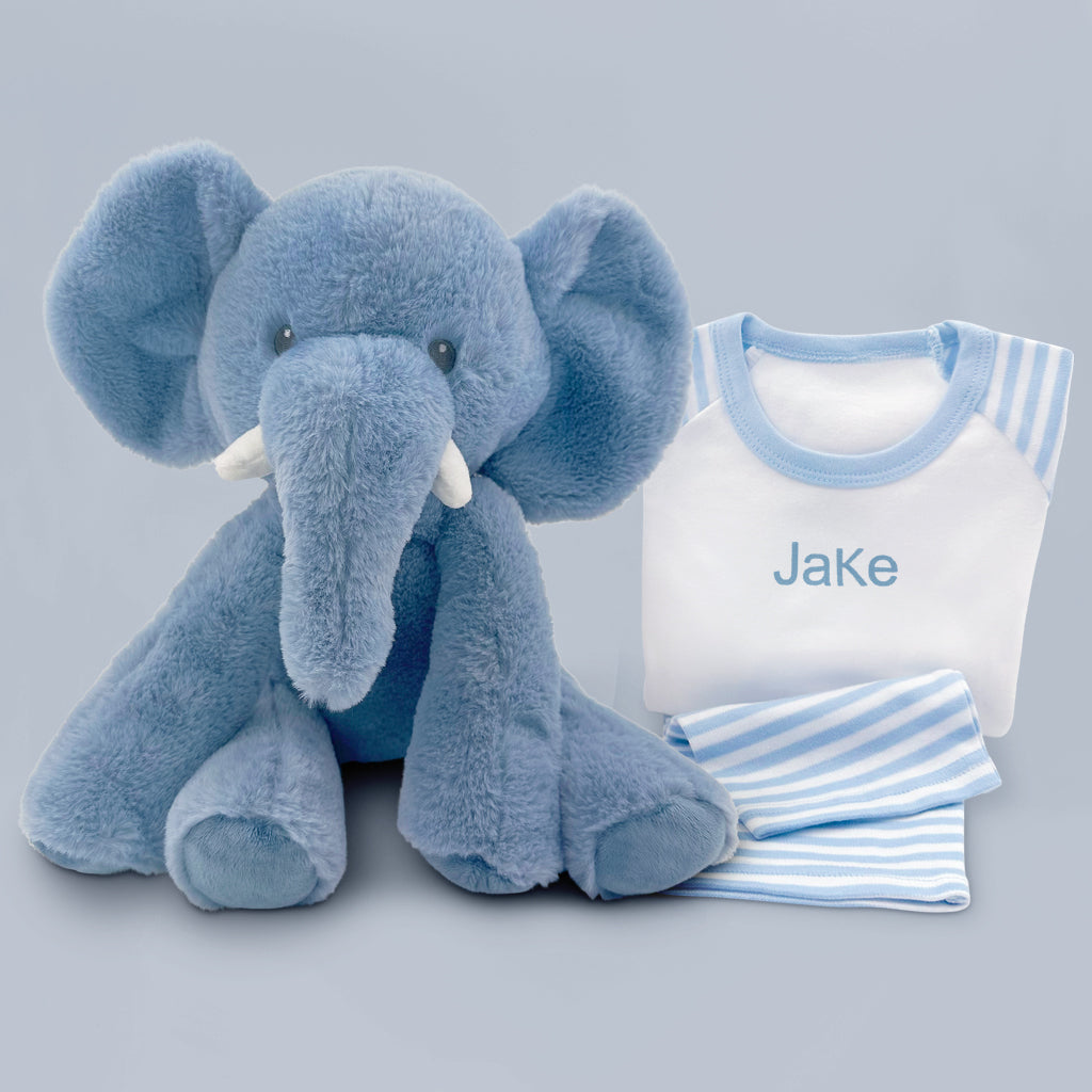 Esme Elephant Soft Toy With Personalised Baby Pyjamas, Blue