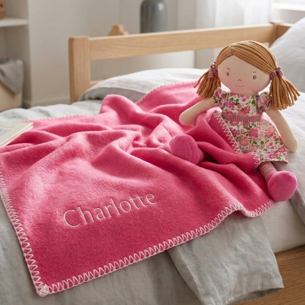 Personalised Fleece Blanket with Fran Rag Doll Gift Set