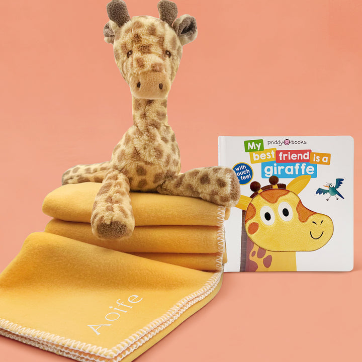 Giraffe Soft Toy with Board Book and Personalised Fleece Blanket Toddler Gift Set