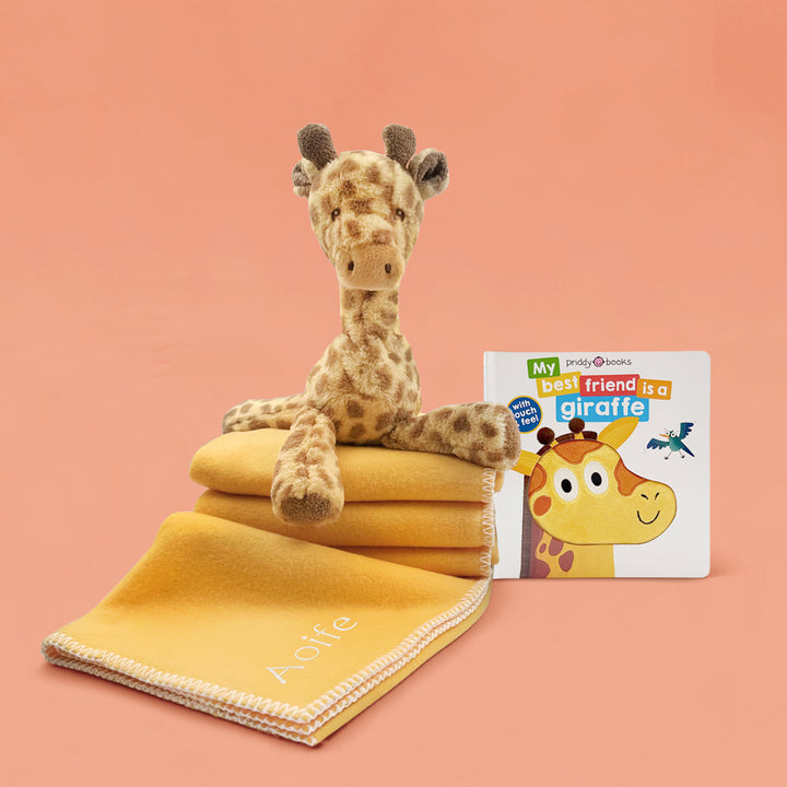 Giraffe Soft Toy with Board Book and Personalised Fleece Blanket Toddler Gift Set