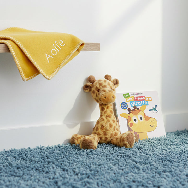 Giraffe Soft Toy with Board Book and Personalised Fleece Blanket Toddler Gift Set