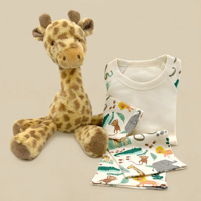 New Baby Gift Giraffe Soft Toy And Jungle Pyjamas