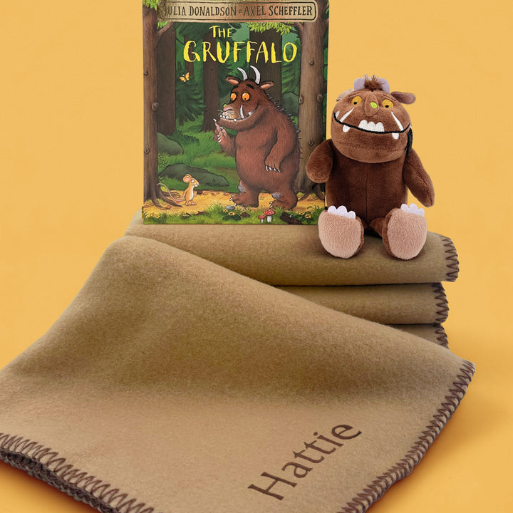 Gruffalo Soft Toy, with Board Book and Personalised Fleece Blanket Toddler Gift Set