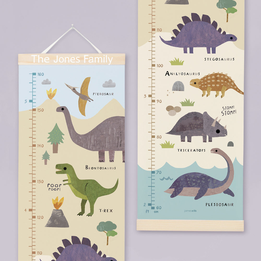 James Ellis Personalised Wooden Height Chart, Dinosaur