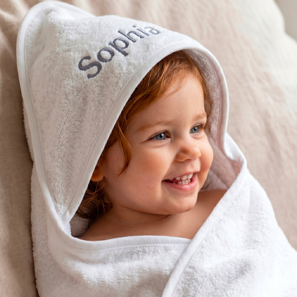 Personalised Large Hooded Towel Toddler Gift, Pewter