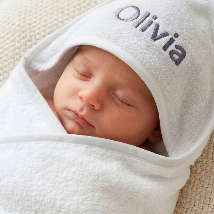 Personalised Hooded Towel, Grey 0-12 Months
