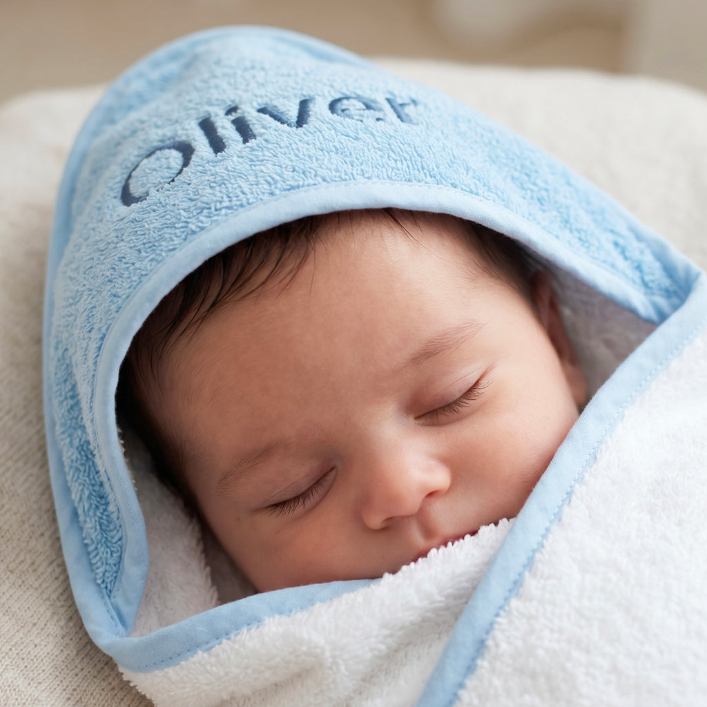 Personalised Hooded Baby Towel, Blue
