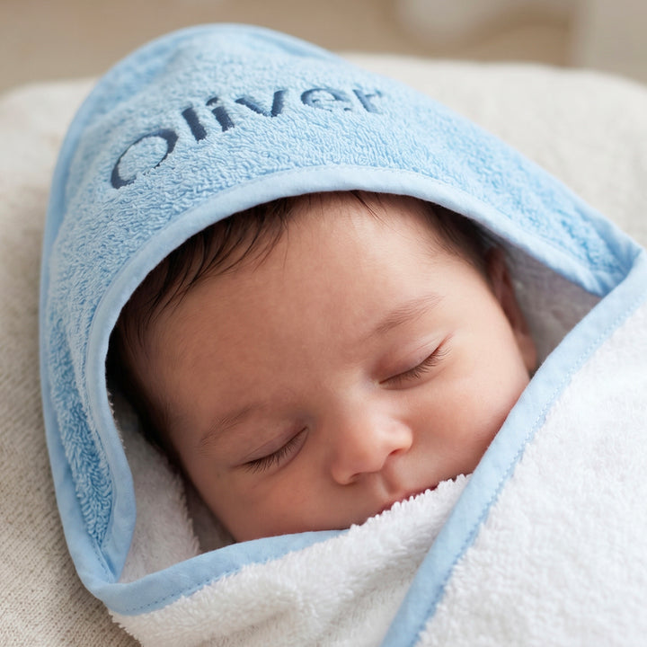 Personalised Hooded Towel, Blue 0-12 Months