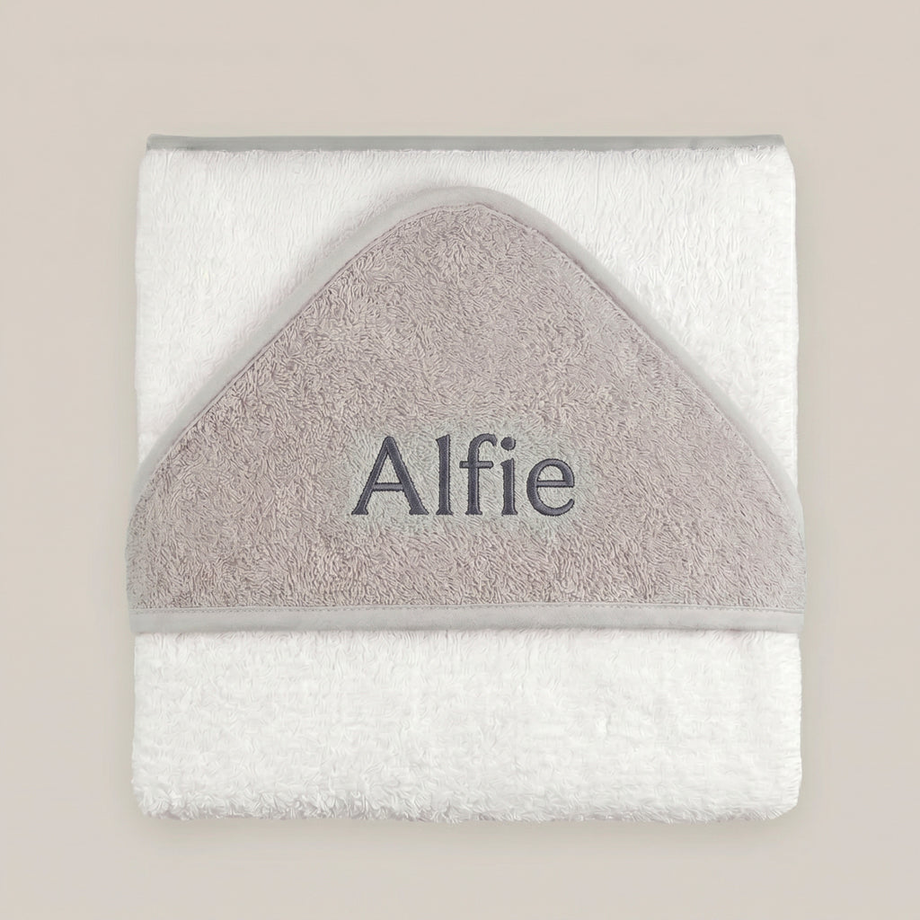 Personalised Hooded Towel, Grey 0-12 Months