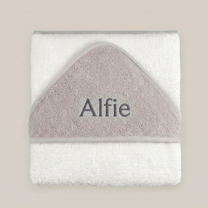 Personalised Hooded Towel, Grey 0-12 Months
