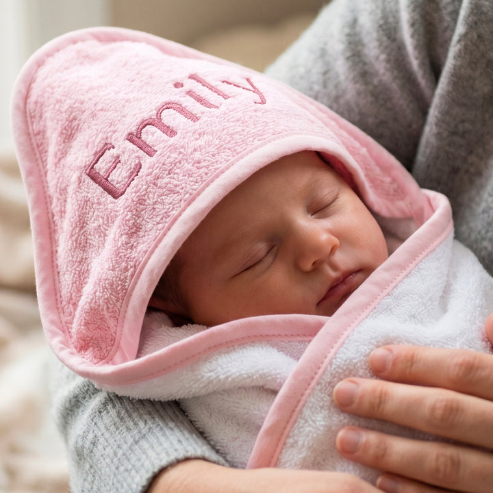 Personalised Hooded Baby Towel, Pink