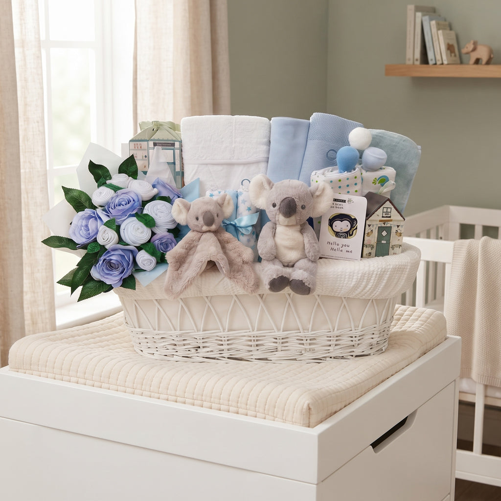 Personalised Kodi Koala Moses Basket Baby Hamper, Blue
