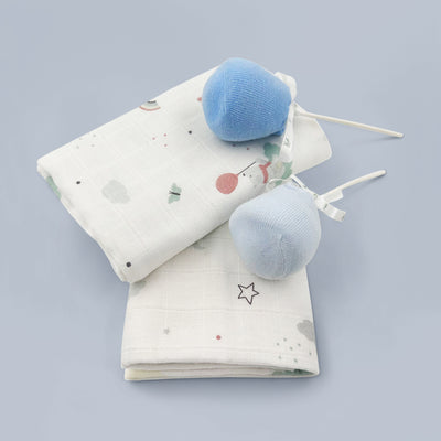 Little Love Muslins and Socks New Baby Gift Set, Blue