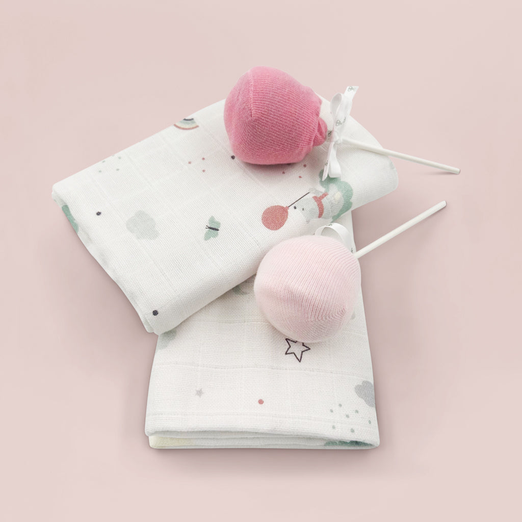 Little Love Muslins and Socks New Baby Gift Set, Pink