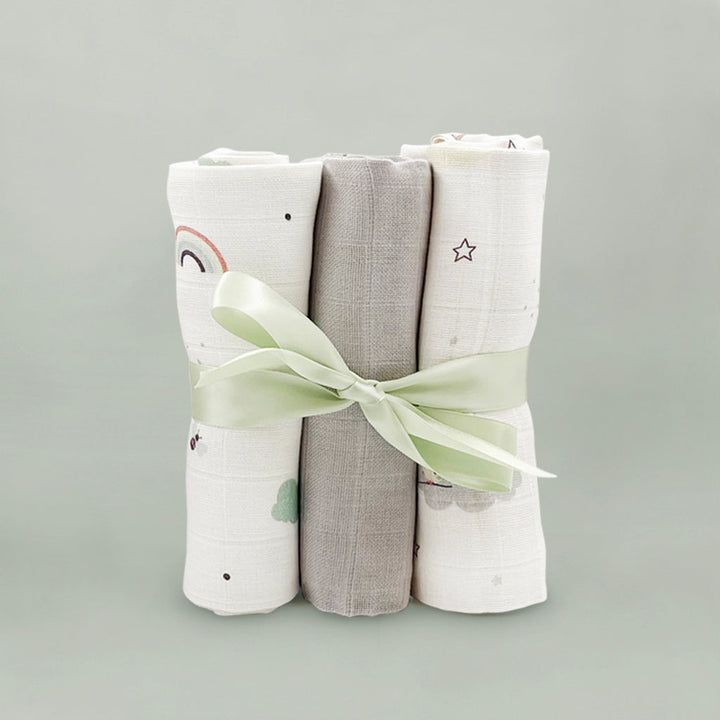 Personalised Little Grey Bunny with Trio of Little Love Muslins