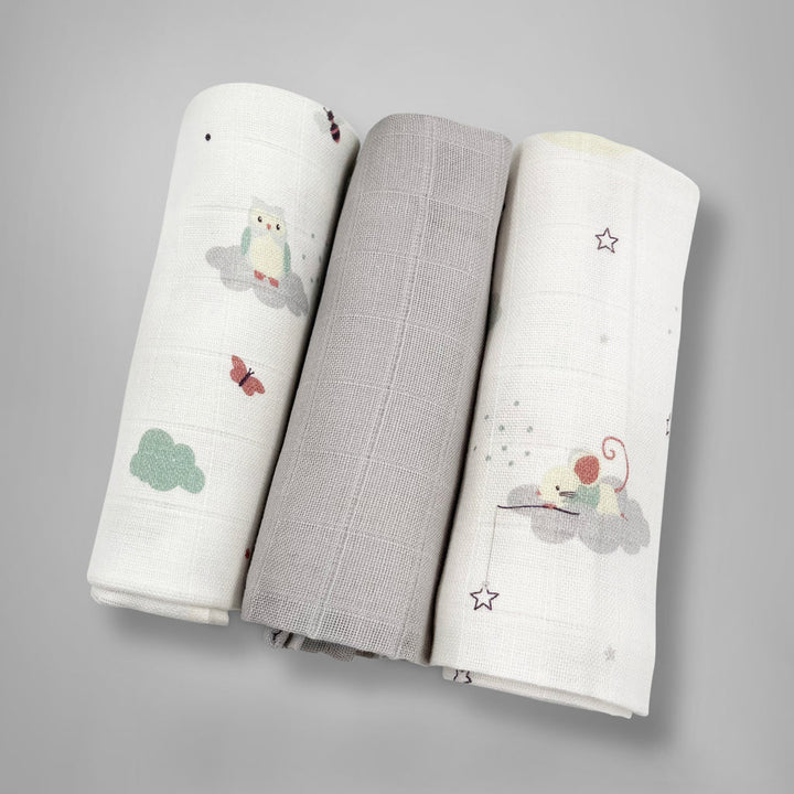 Personalised Little Grey Bunny with Trio of Little Love Muslins