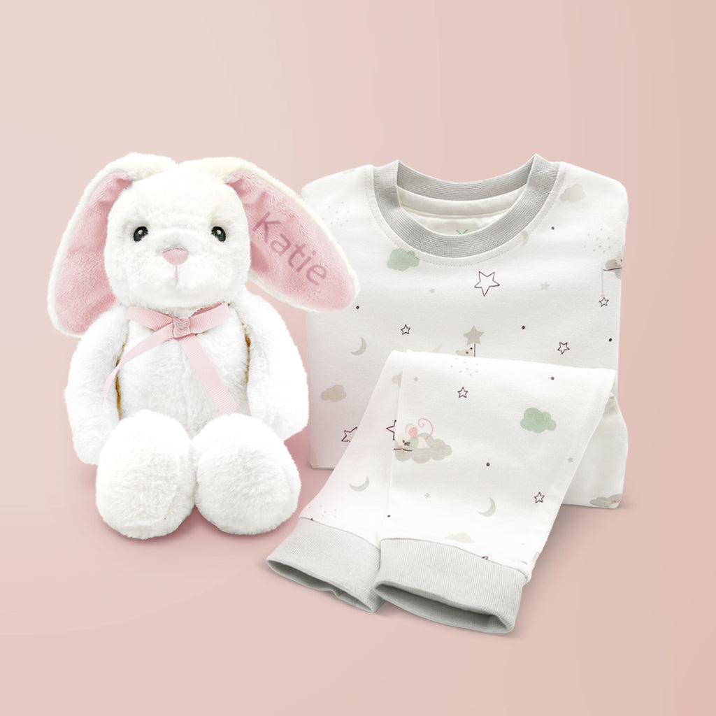 Baby Gift Set Personalised Little Pink Eco Bunny Soft Toy Baby Pyjamas