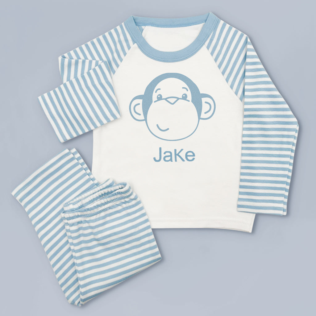 Morris Monkey Soft Toy With Personalised Baby Pyjamas, Blue