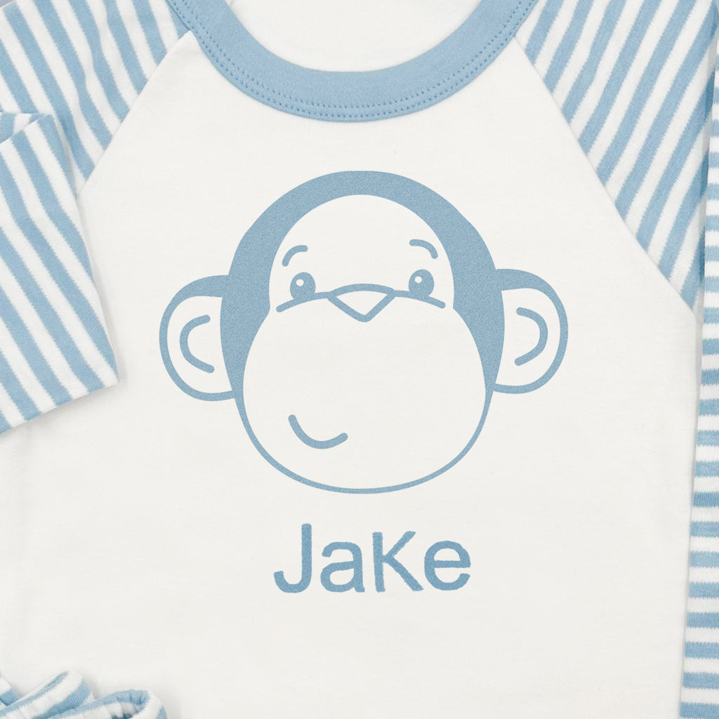 Morris Monkey Soft Toy With Personalised Baby Pyjamas, Blue