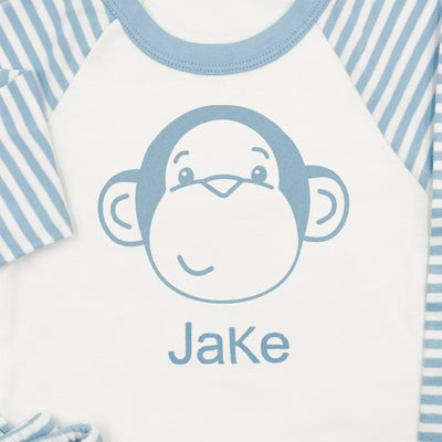 Personalised Morris Monkey Soft Toy With Baby Pyjamas, Blue