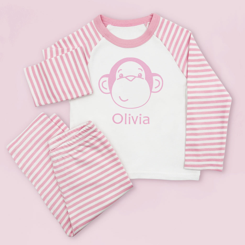 Personalised Morris Monkey Soft Toy With Baby Pyjamas, Pink