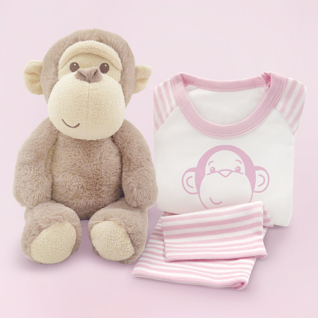 Newborn Baby Girl Gift Morris Monkey Soft Toy And Personalised Baby Pyjamas