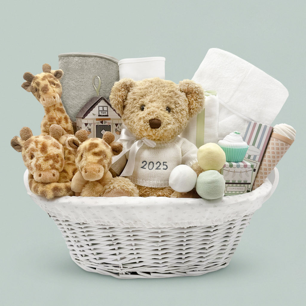 Personalised My First Year Unisex New Baby Gift Hamper with Giraffe Soft Toys
