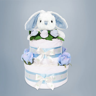 Baby Shower Gift Personalised Blue Eco Bunny Diaper Cake 