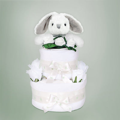Personalised Little Grey Bunny Two Tier Diaper Cake