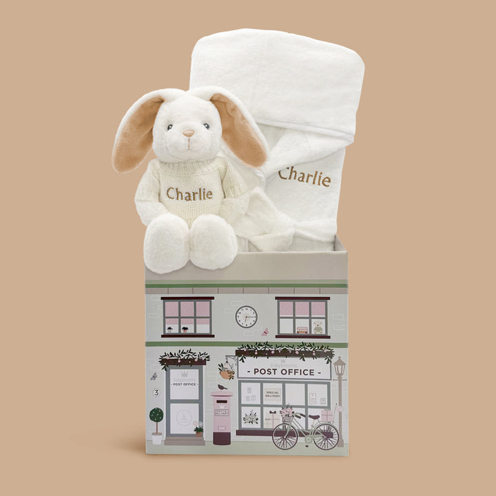 Personalised Little Bunny and Bathrobe Hamper, Beige