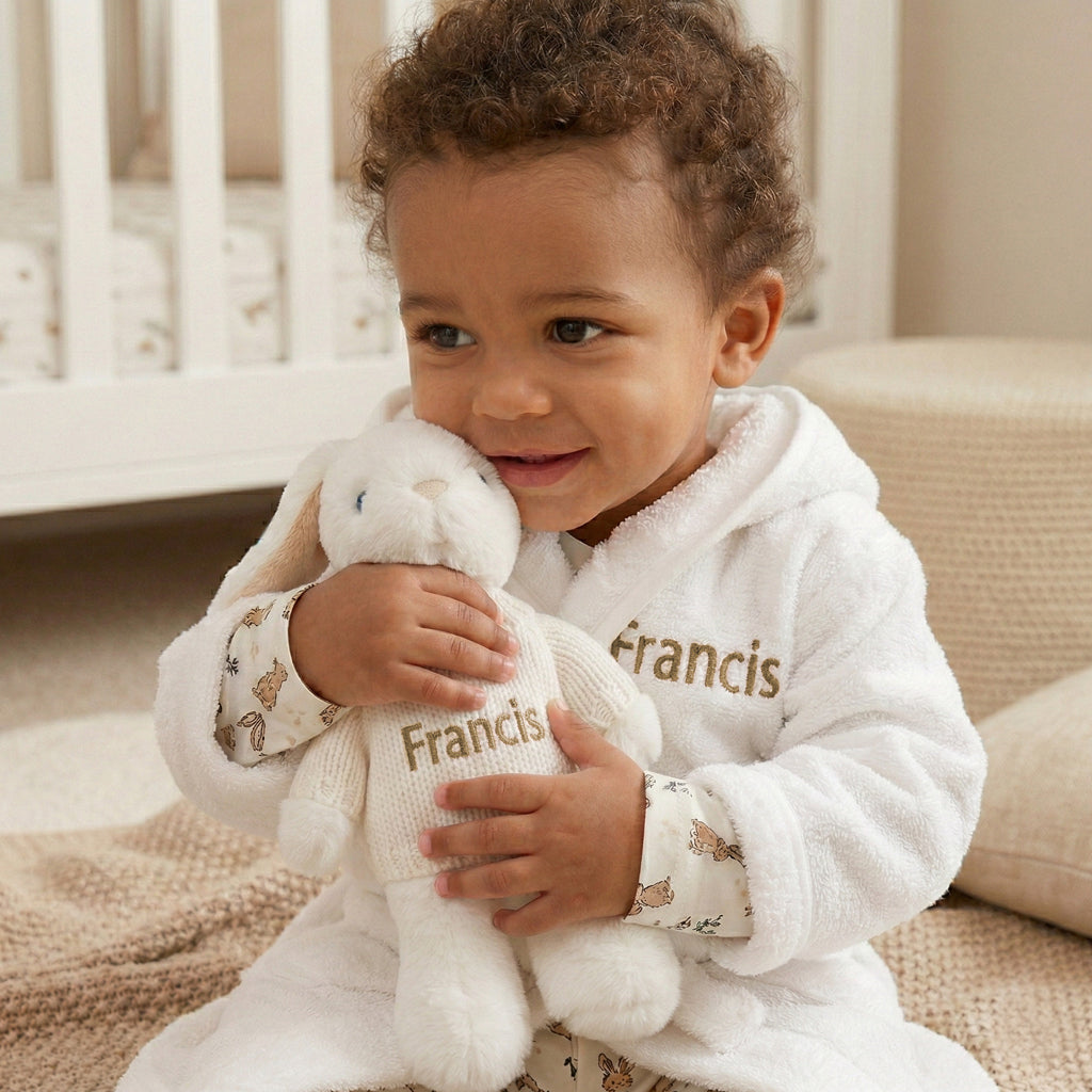 Personalised Little Bunny and Bathrobe Hamper, Beige