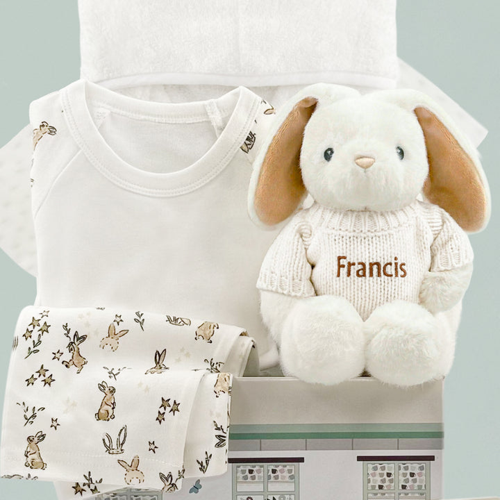 Personalised Bunny Bath and Bedtime Hamper New Baby Gift.