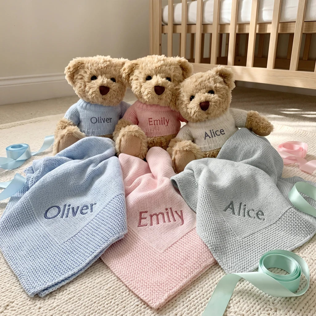 Personalised Bertie Bear with Blanket, Pink
