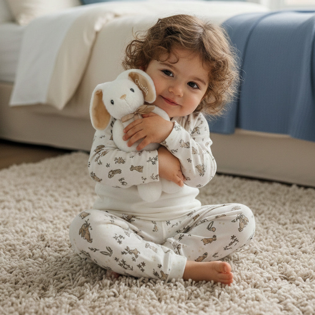 Personalised Beige Bunny with Bunny Pyjamas Baby Gift 