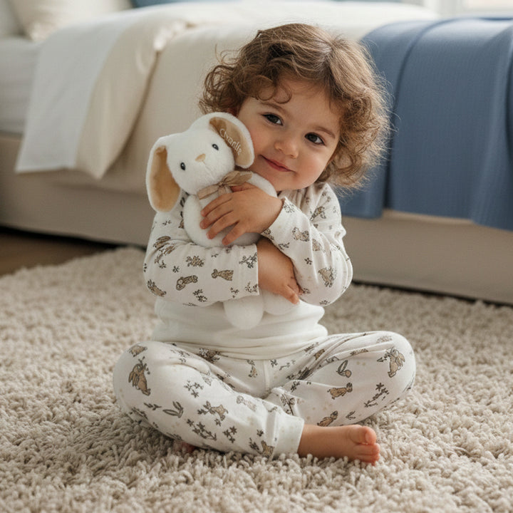 Personalised Beige Bunny with Bunny Pyjamas Baby Gift 