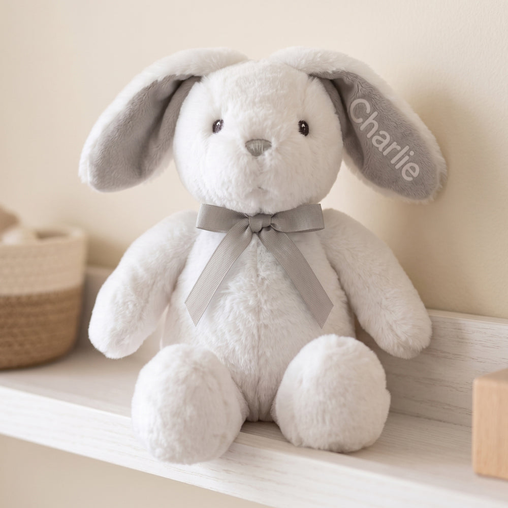 Personalised Little Grey Bunny Soft Toy New Baby Gift 
