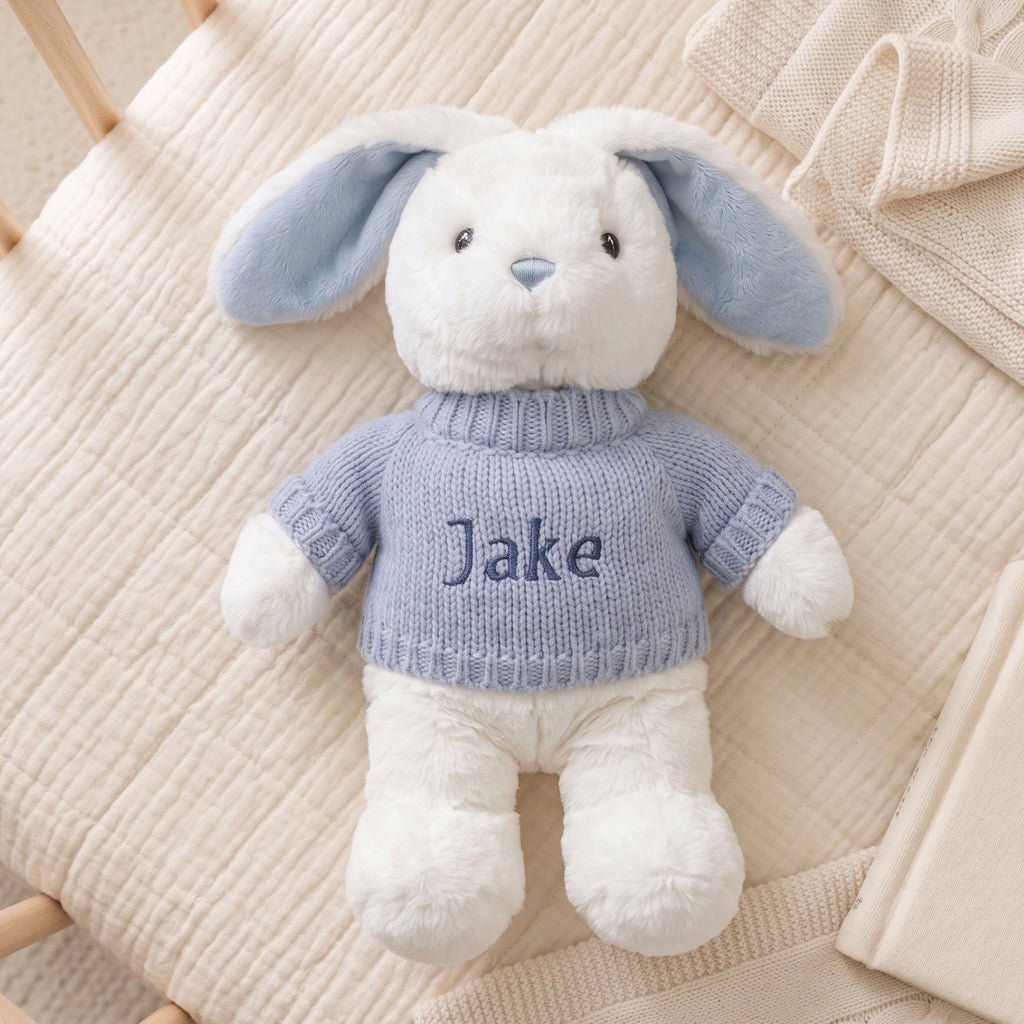 Babyblooms Personalised Little Blue Bunny with Jumper 