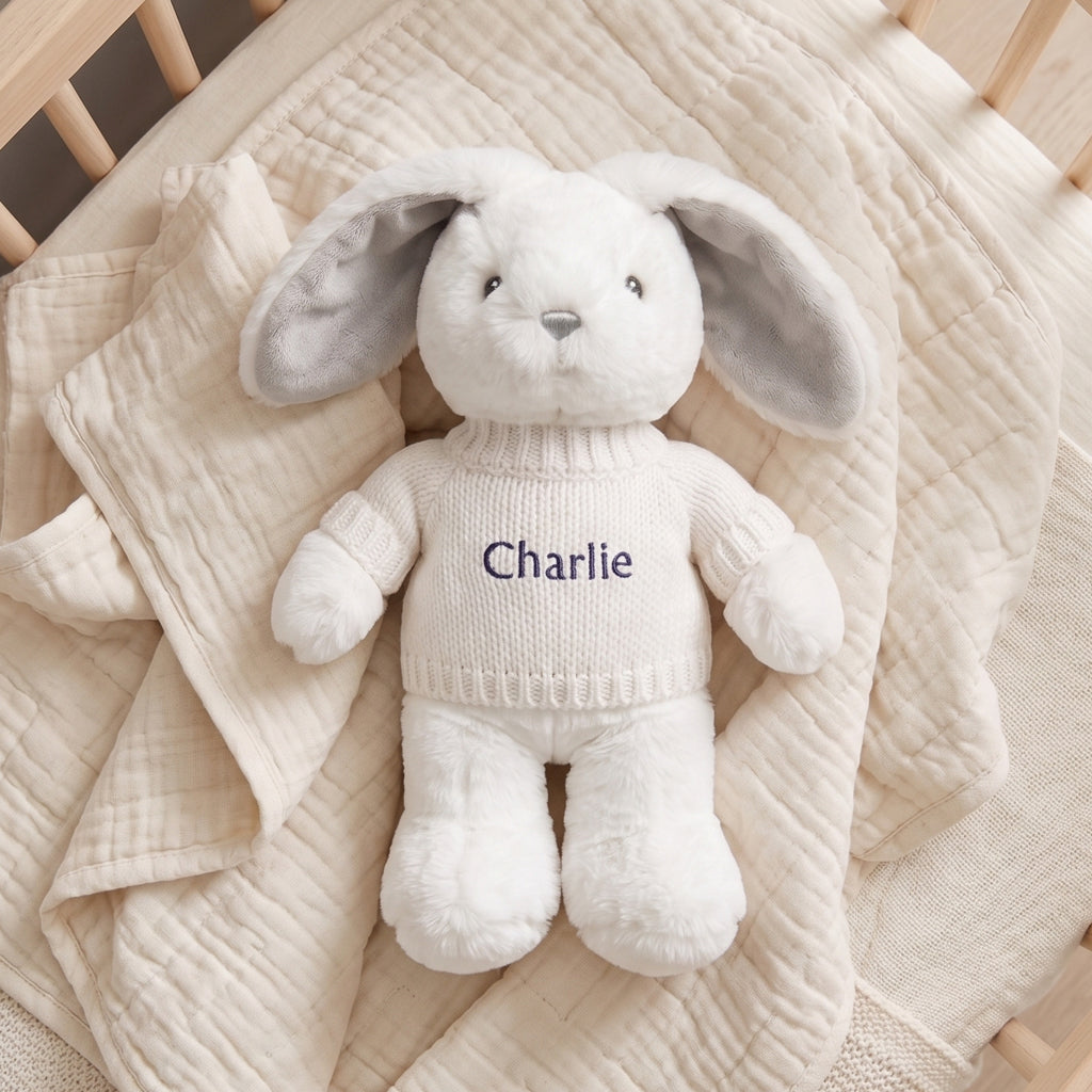 Babyblooms Personalised Little Grey Bunny with Jumper 