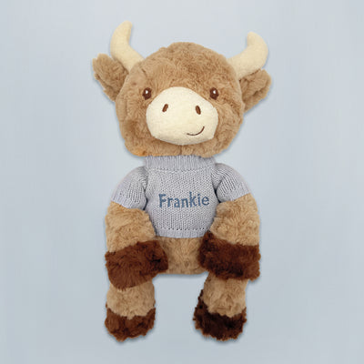 Personalised Highland Cow Soft Toy, Blue