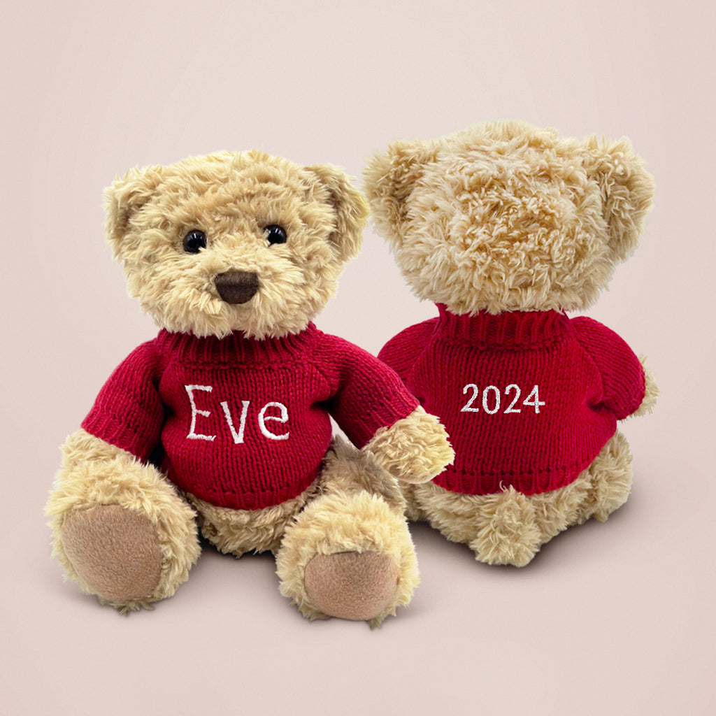Personalised Baby Gift Bertie Year Teddy Bear Soft Toy Red