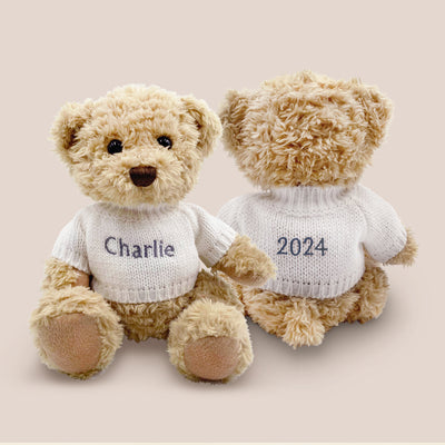 Personalised Baby Gift Bertie Year Teddy Bear Soft Toy White